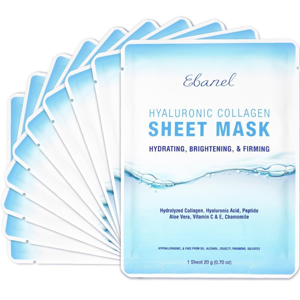 10 Pack Collagen Face Mask with Hyaluronic Acid, Vitamin C, Peptide, Aloe, Insta